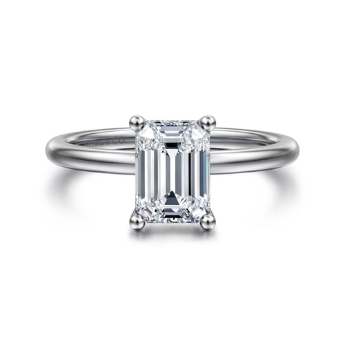 14K White Gold Hidden Halo Emerald Cut Diamond Engagement Ring
