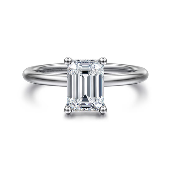 Gabriel - 14K White Gold Hidden Halo Emerald Cut Diamond Engagement Ring