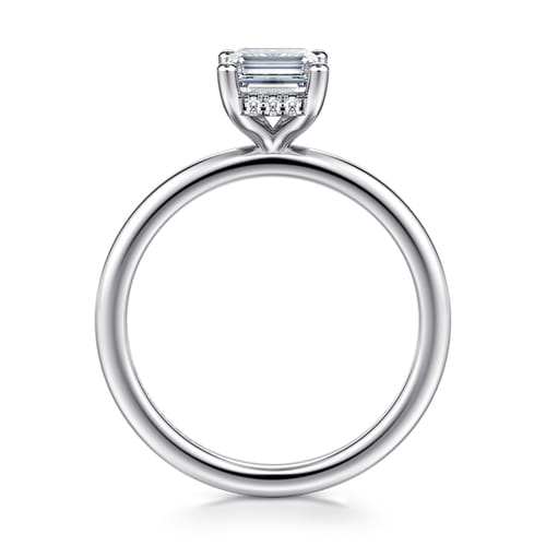 14K White Gold Hidden Halo Emerald Cut Diamond Engagement Ring