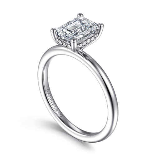 14K White Gold Hidden Halo Emerald Cut Diamond Engagement Ring