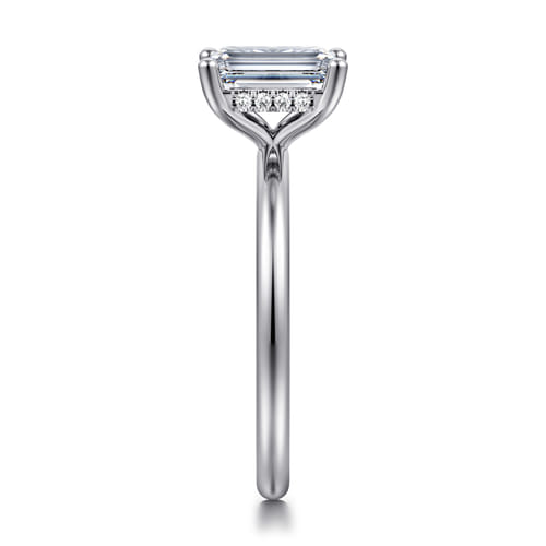14K White Gold Hidden Halo Emerald Cut Diamond Engagement Ring