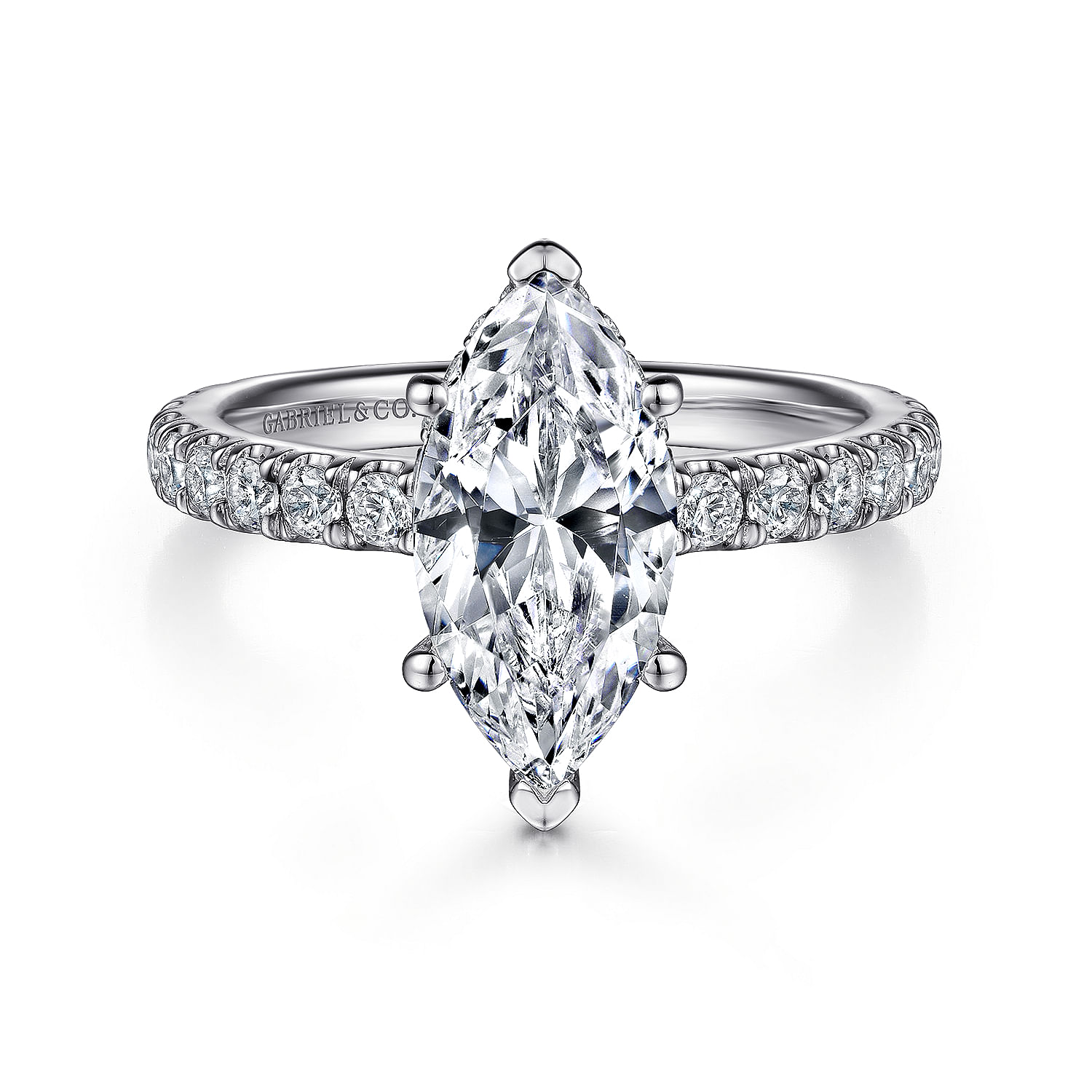 Gabriel - 14K White Gold Hidden Halo Marquise Halo Diamond Engagement Ring