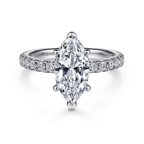 14K White Gold Hidden Halo Marquise Halo Diamond Engagement Ring