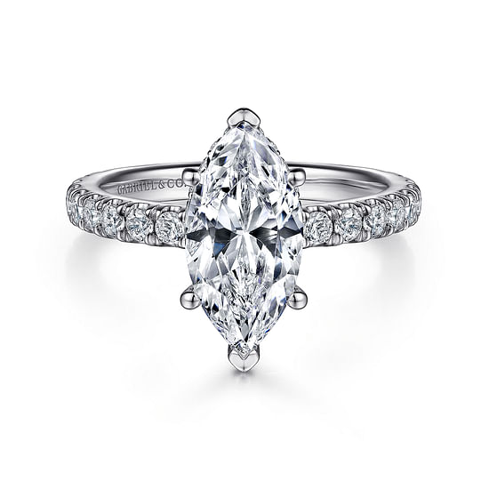 Gabriel - 14K White Gold Hidden Halo Marquise Halo Diamond Engagement Ring