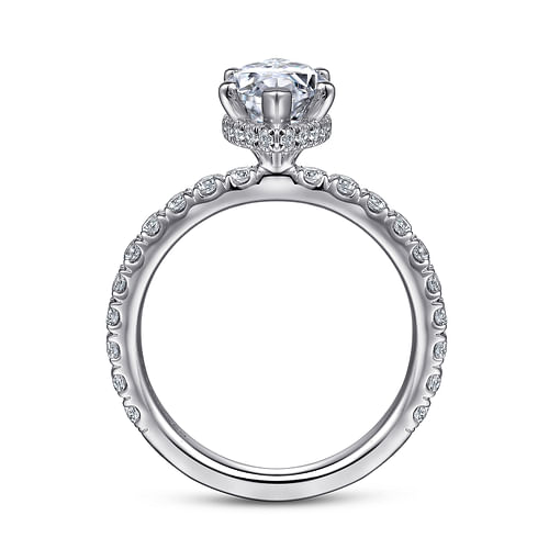 14K White Gold Hidden Halo Marquise Halo Diamond Engagement Ring