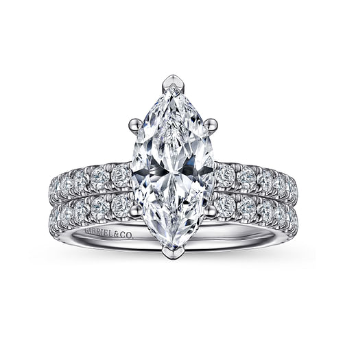 14K White Gold Hidden Halo Marquise Halo Diamond Engagement Ring