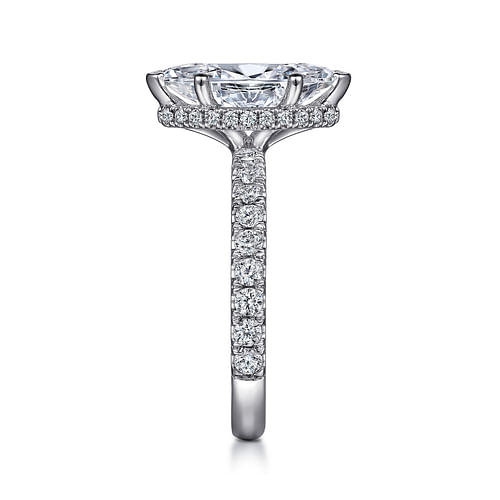 14K White Gold Hidden Halo Marquise Halo Diamond Engagement Ring