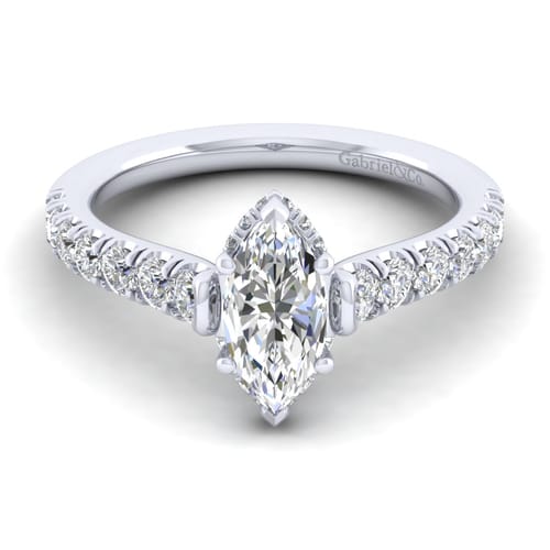 14K White Gold Hidden Halo Marquise Shape Diamond Engagement Ring