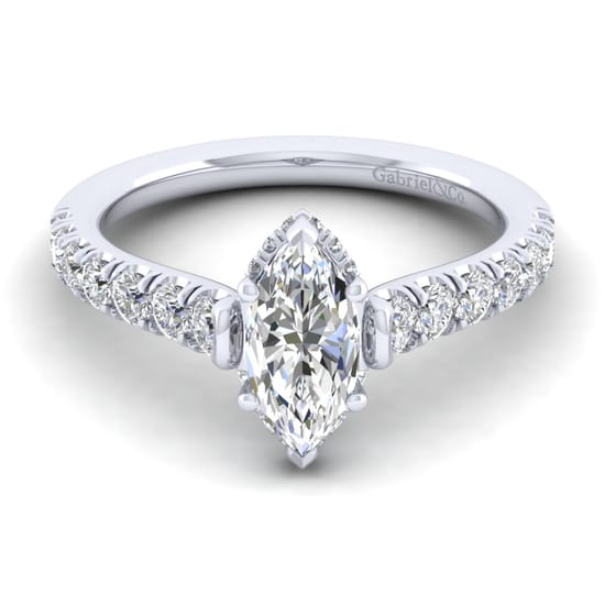 Gabriel - 14K White Gold Hidden Halo Marquise Shape Diamond Engagement Ring