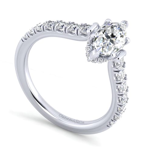 14K White Gold Hidden Halo Marquise Shape Diamond Engagement Ring