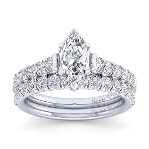 14K White Gold Hidden Halo Marquise Shape Diamond Engagement Ring