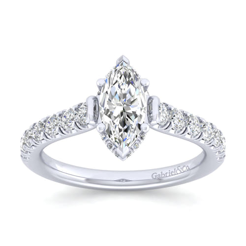 14K White Gold Hidden Halo Marquise Shape Diamond Engagement Ring