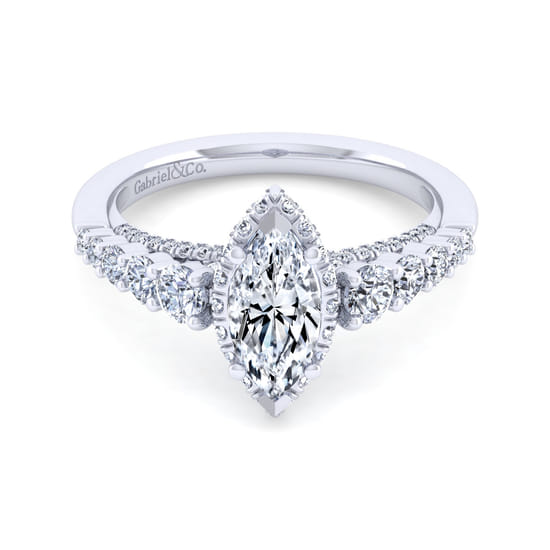 Gabriel - 14K White Gold Hidden Halo Marquise Shape Diamond Engagement Ring Gabriel - 14K White Gold Hidden Halo Marquise Shape Diamond Engagement Ring