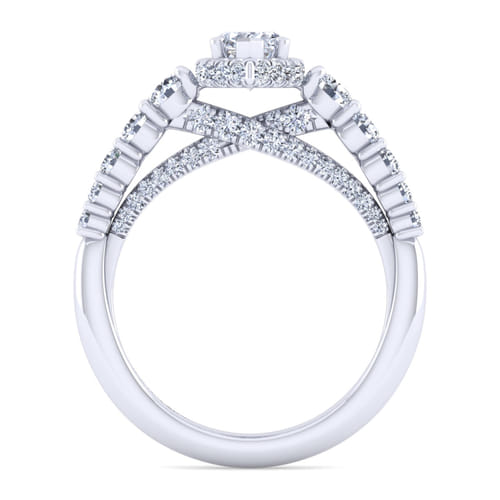14K White Gold Hidden Halo Marquise Shape Diamond Engagement Ring