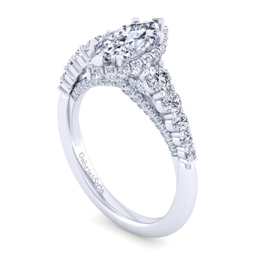 14K White Gold Hidden Halo Marquise Shape Diamond Engagement Ring