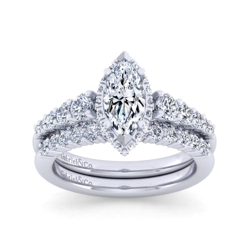14K White Gold Hidden Halo Marquise Shape Diamond Engagement Ring