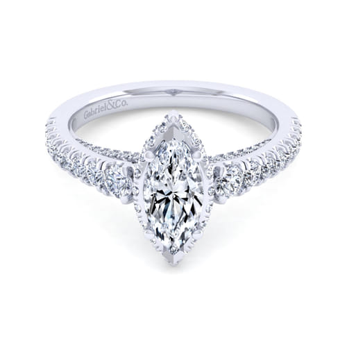 14K White Gold Hidden Halo Marquise Shape Diamond Engagement Ring