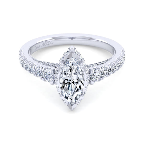 Gabriel - 14K White Gold Hidden Halo Marquise Shape Diamond Engagement Ring Gabriel - 14K White Gold Hidden Halo Marquise Shape Diamond Engagement Ring