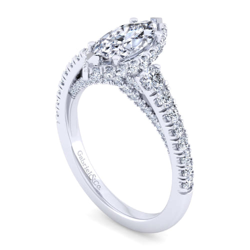 14K White Gold Hidden Halo Marquise Shape Diamond Engagement Ring