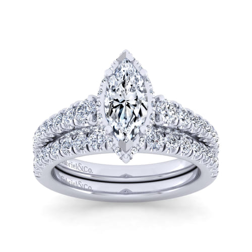 14K White Gold Hidden Halo Marquise Shape Diamond Engagement Ring