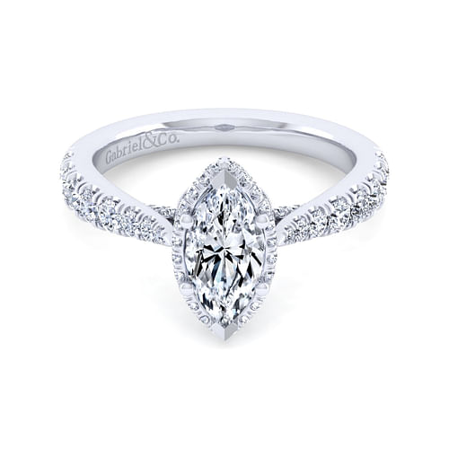 14K White Gold Hidden Halo Marquise Shape Diamond Engagement Ring