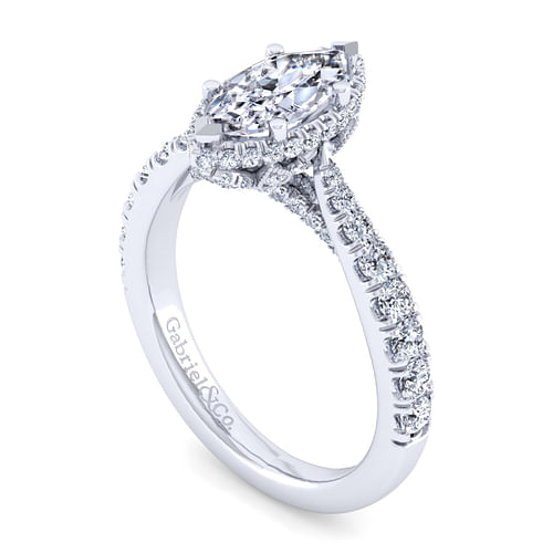 14K White Gold Hidden Halo Marquise Shape Diamond Engagement Ring