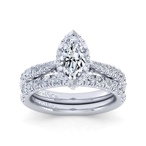 14K White Gold Hidden Halo Marquise Shape Diamond Engagement Ring