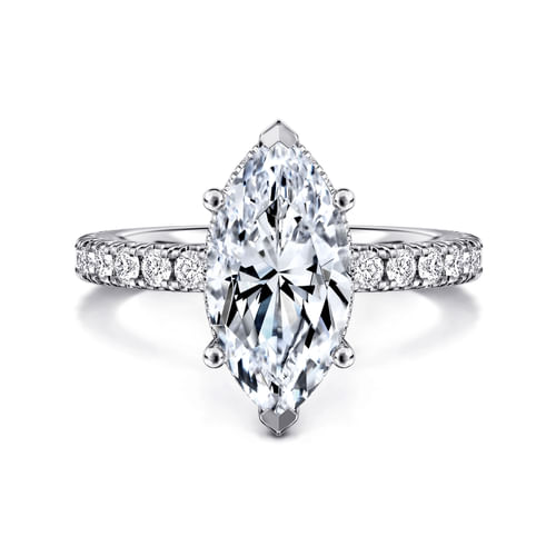 14K White Gold Hidden Halo Marquise Shape Diamond Engagement Ring