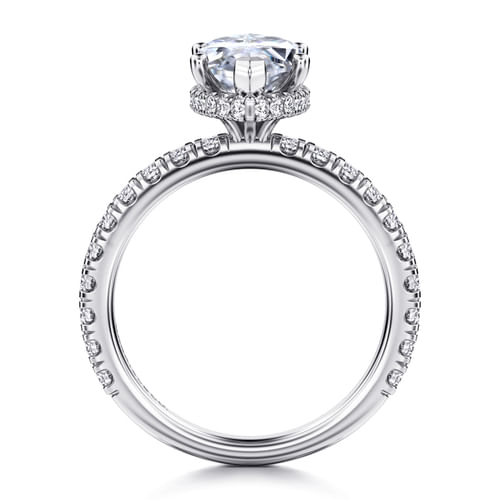 14K White Gold Hidden Halo Marquise Shape Diamond Engagement Ring