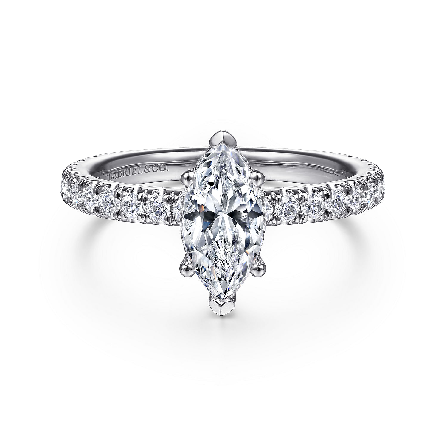 Gabriel - 14K White Gold Hidden Halo Marquise Shape Diamond Engagement Ring