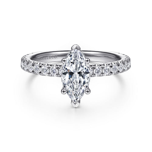 14K White Gold Hidden Halo Marquise Shape Diamond Engagement Ring