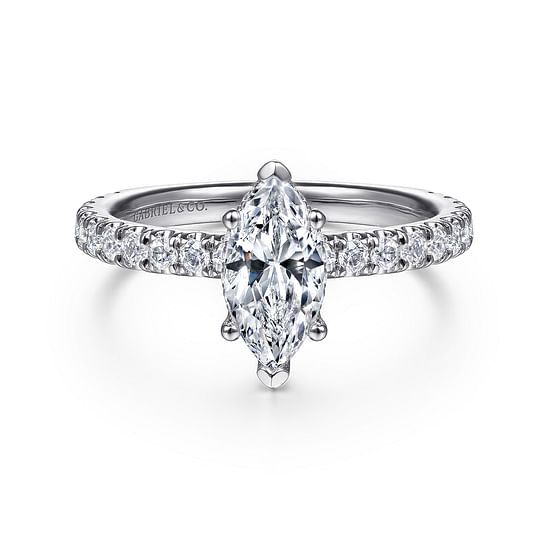 Gabriel - 14K White Gold Hidden Halo Marquise Shape Diamond Engagement Ring