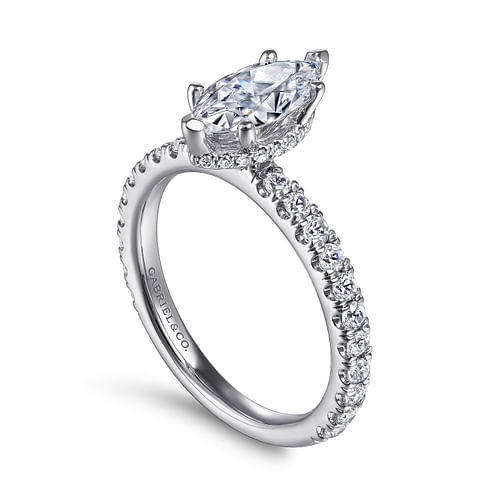 14K White Gold Hidden Halo Marquise Shape Diamond Engagement Ring