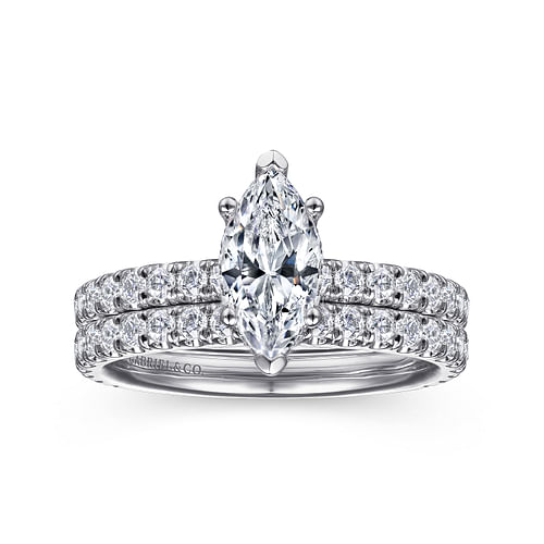 14K White Gold Hidden Halo Marquise Shape Diamond Engagement Ring