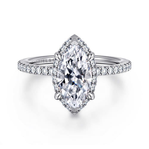 14K White Gold Hidden Halo Marquise Shape Diamond Engagement Ring