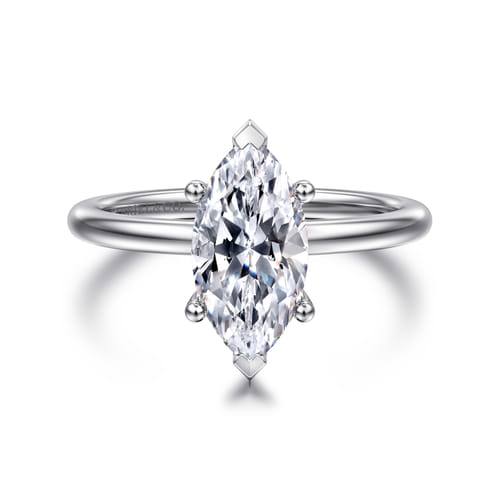 14K White Gold Hidden Halo Marquise Shape Diamond Engagement Ring