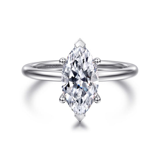 Gabriel - 14K White Gold Hidden Halo Marquise Shape Diamond Engagement Ring