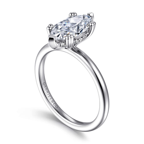 14K White Gold Hidden Halo Marquise Shape Diamond Engagement Ring