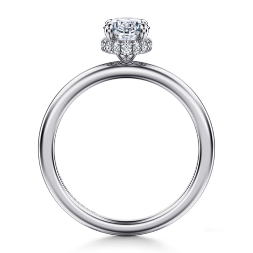 14K White Gold Hidden Halo Oval  Diamond Engagement Ring