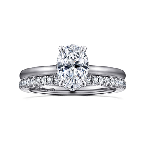 14K White Gold Hidden Halo Oval  Diamond Engagement Ring