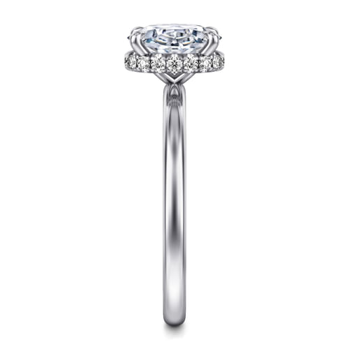 14K White Gold Hidden Halo Oval  Diamond Engagement Ring