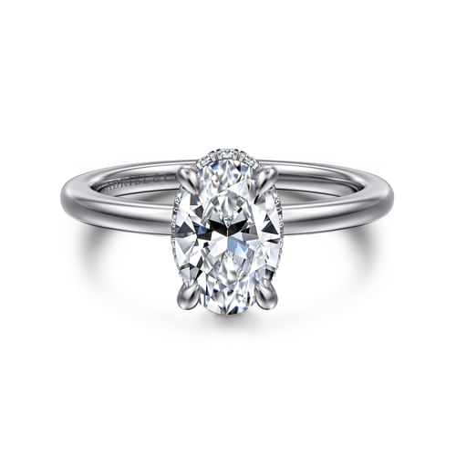 14K White Gold Hidden Halo Oval  Diamond Engagement Ring