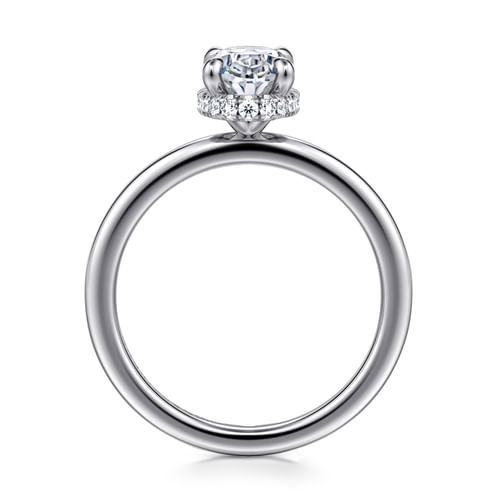 14K White Gold Hidden Halo Oval  Diamond Engagement Ring