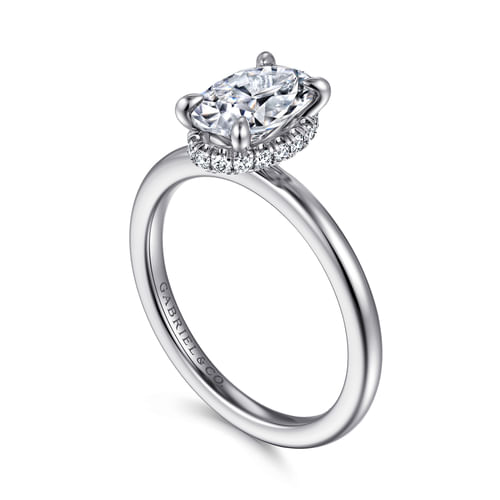 14K White Gold Hidden Halo Oval  Diamond Engagement Ring