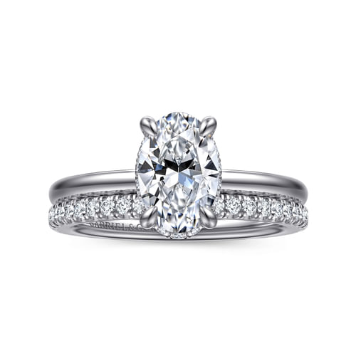 14K White Gold Hidden Halo Oval  Diamond Engagement Ring