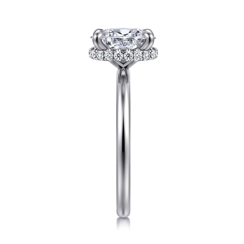 14K White Gold Hidden Halo Oval  Diamond Engagement Ring