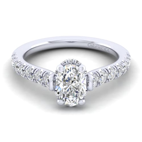 14K White Gold Hidden Halo Oval Diamond Engagement Ring