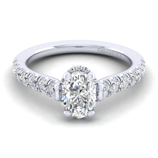 Gabriel - 14K White Gold Hidden Halo Oval Diamond Engagement Ring