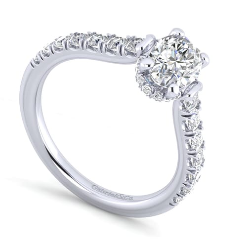 14K White Gold Hidden Halo Oval Diamond Engagement Ring