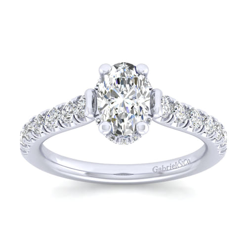 14K White Gold Hidden Halo Oval Diamond Engagement Ring